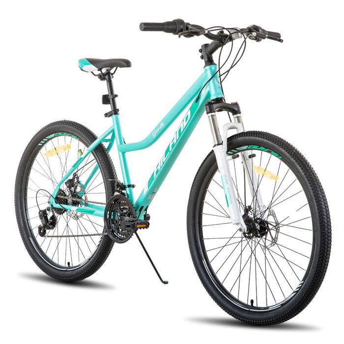 HILAND VTT Femme 26 pouces 21 vitesses avec Suspension Fourche Acier Cadre Freins à Disques et Garde-boue-Vert