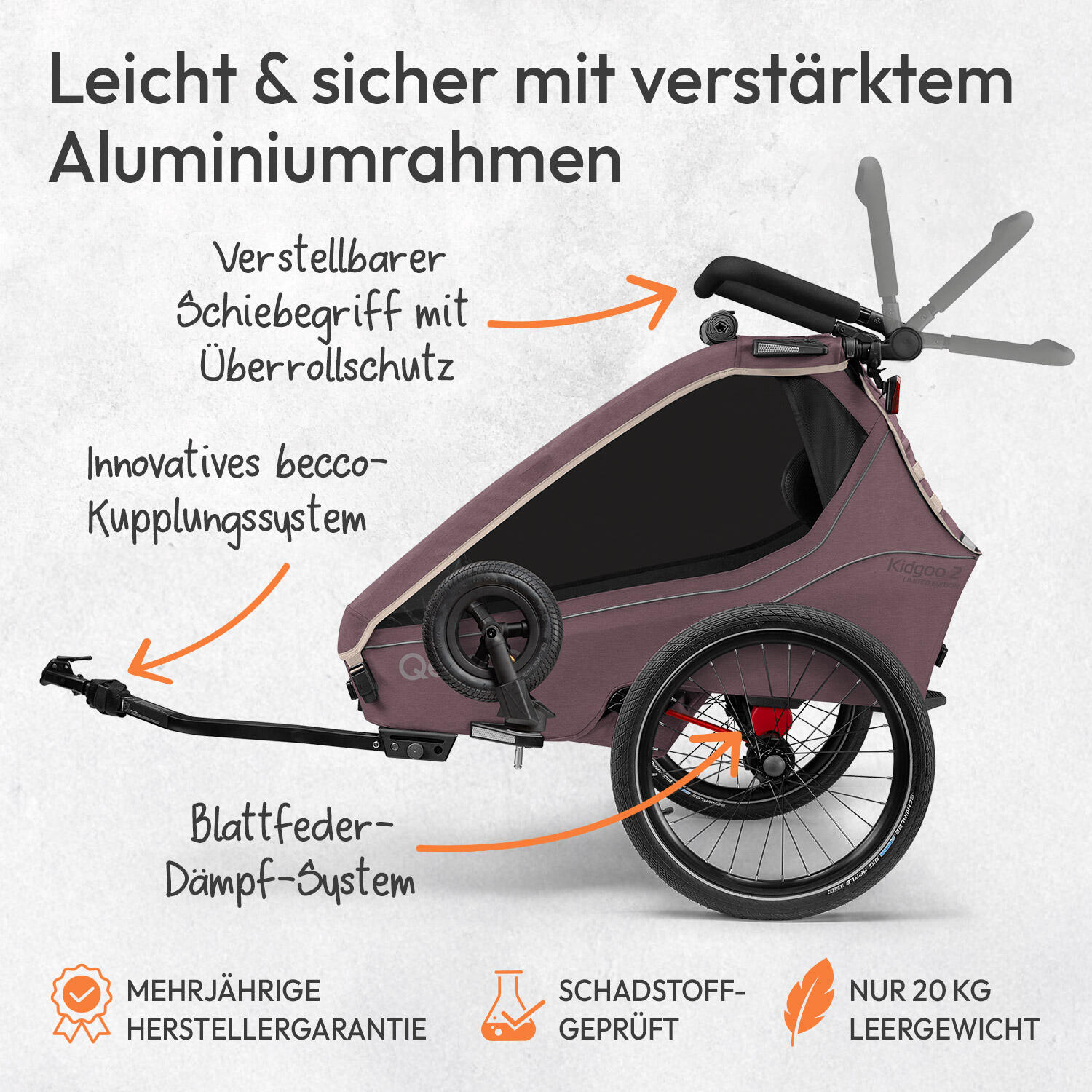 Remorque vélo Qeridoo Kidgoo 2 Wildberry Violet