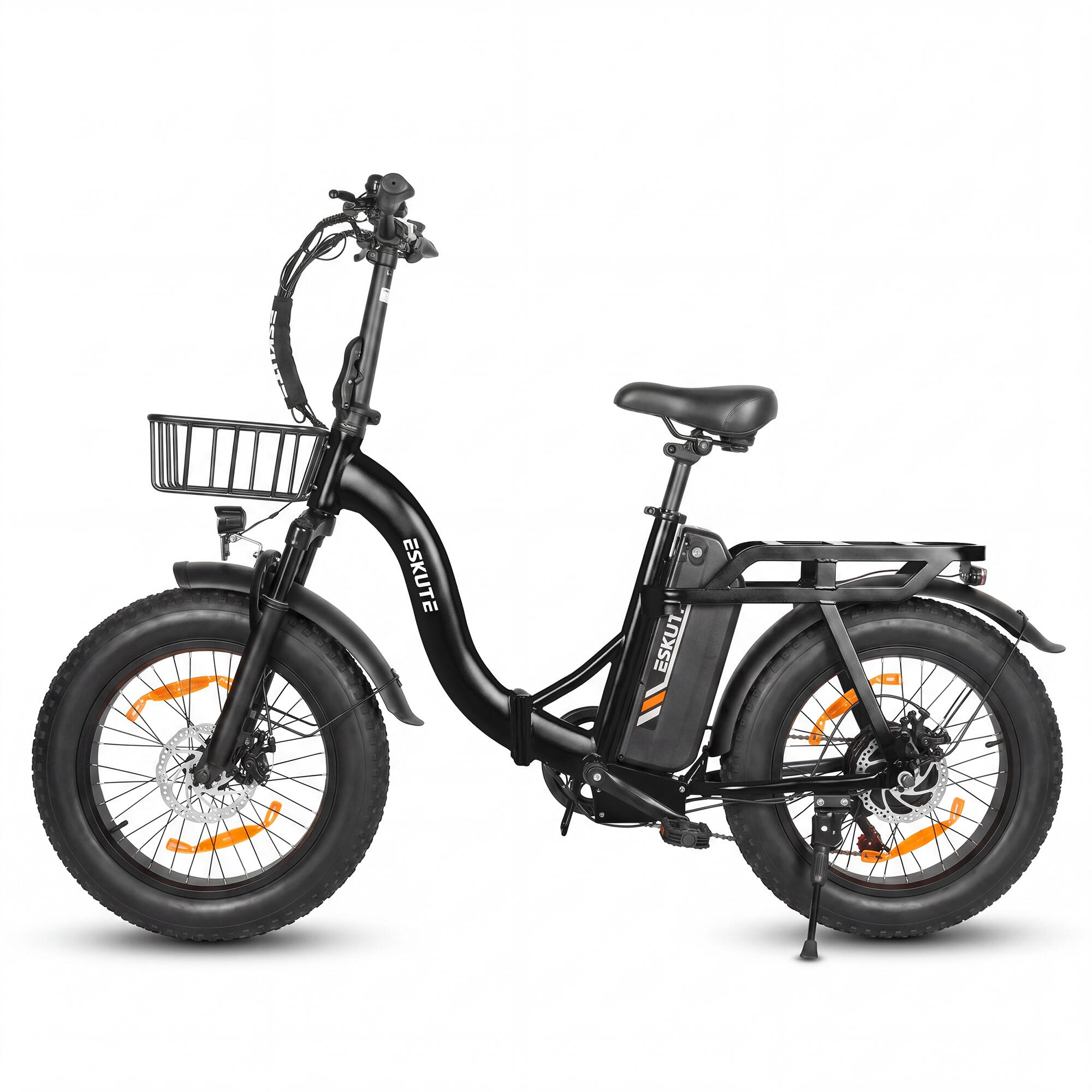 Vélo électrique pliable ESKUTE D202 avec panier avant et batterie 48 V 20,8 Ah