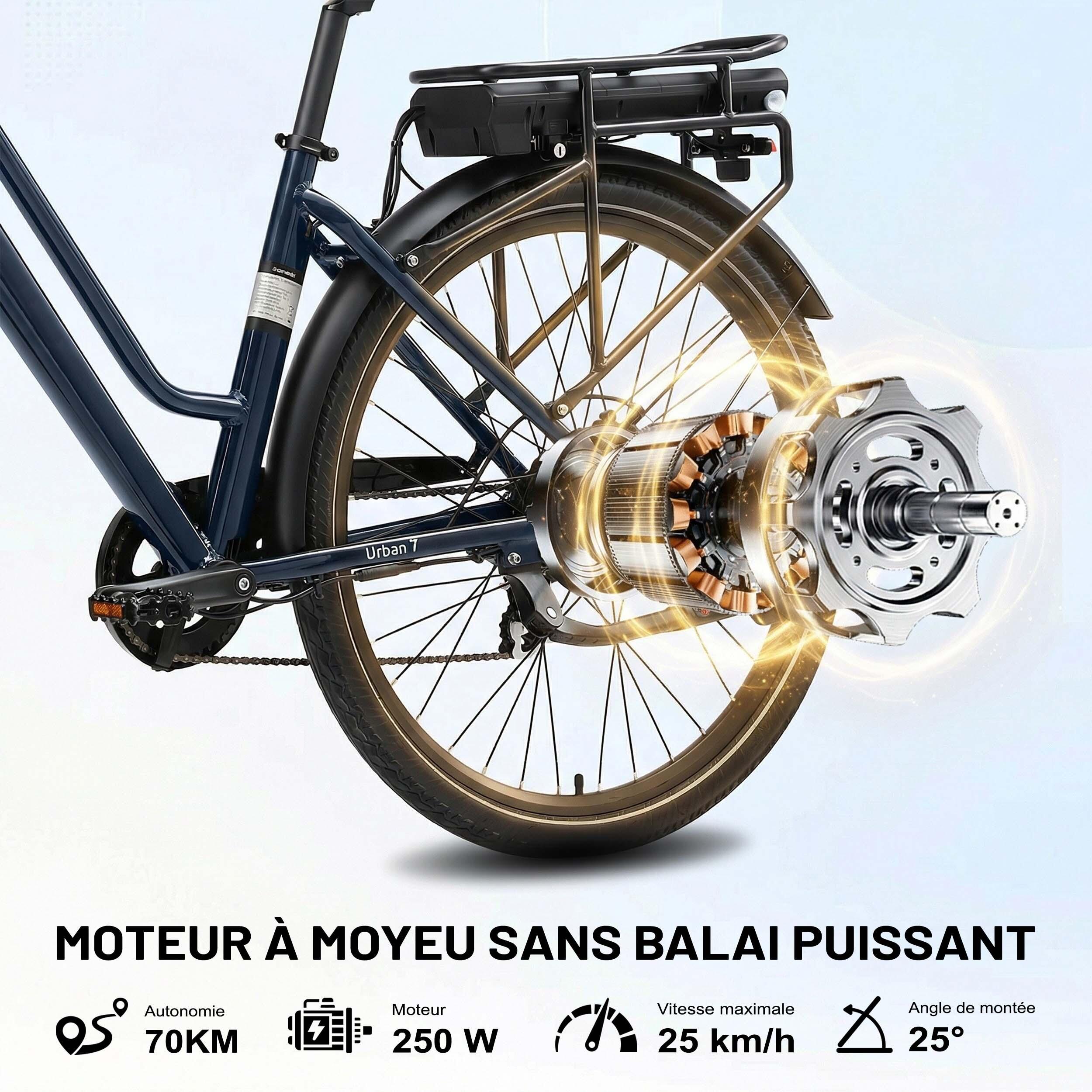 Vélo électrique Maxtron Urban7 Commuter avec batterie 36V 12,8AH, 7 vitesses.