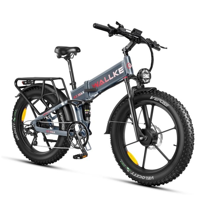 Vélo électrique pliable Wallke X3 MAX 1500W double moteur 48V 22AH batterie Samsung 26 pouces VTT Fat Bike Shimano 7 vitesses-Gris