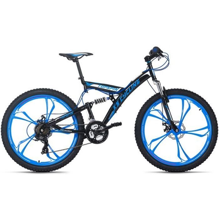VTT Tout Suspendu – KS Cycling – Topspin – Noir-Bleu – Taille 46 cm – Pour Chemins et Sentiers